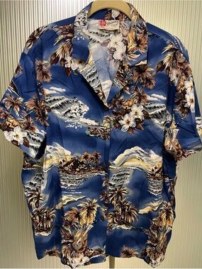 Hilo Hattie Hawaiian Original Men’s Tropical Short Sleeve Shirt  Size L